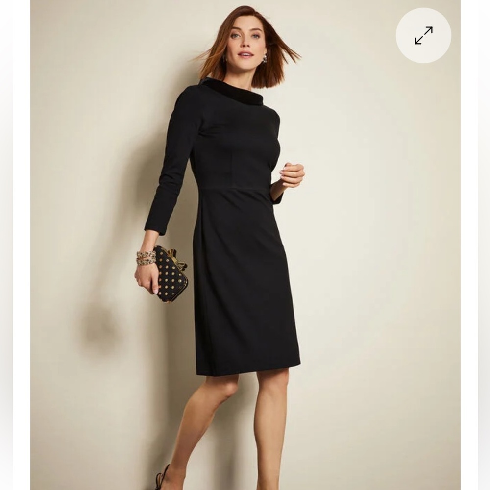 Talbots Velvet Trim Ponte Knit Dress Black Size 16P NWT